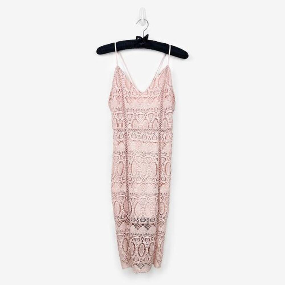 J.O.A. Lace Midi Dress Size L Pink Lace‎ Glam Cocktail Party Event Wedding Guest